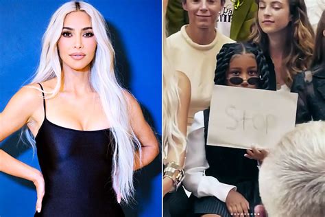 Kim Kardashian S Daughter North Holds Stop Sign At Paris Fashion Week