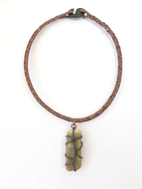 Philippine Jade Necklace On Woven Nito Red Finger Fern Neckline With Carabao Horn Closure Jade
