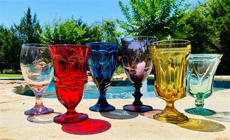 vintage rainbow mismatched set of 6 water goblets colorful etsy
