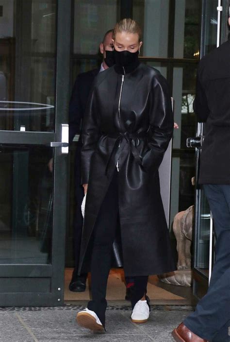 Rosie Huntington Whiteley In A Black Leather Coat Leaves The Crosby