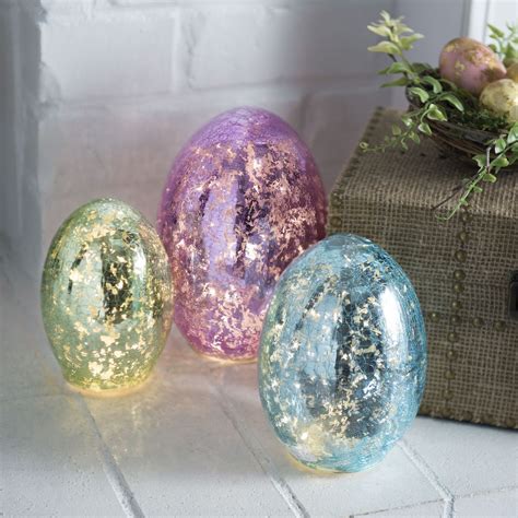 Pre Lit Mercury Glass Easter Eggs Set Of 3 Easter Decorations Elegant