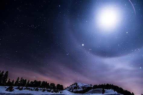 Switzerland Gurnigel Long Exposure Star Mountains Lights Evening