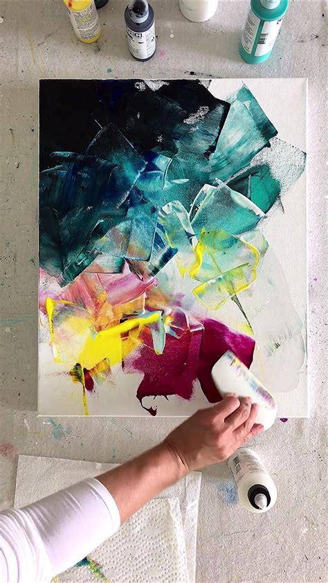 Simple Abstract Painting On Canvas Using The Catalyst Wedge And Fluid