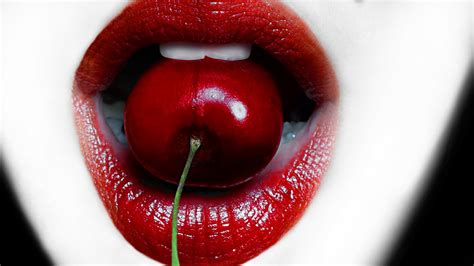 Images Red Lips Cherry Food Closeup 1920x1080