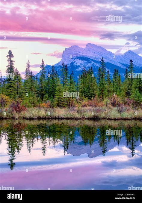 Vermillion Lakes And Mt Rundle With Sunset Reflection Banff National