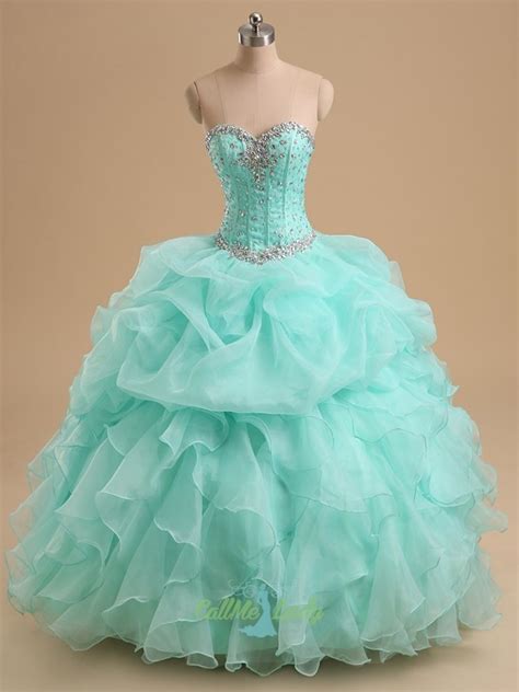 Mint Green Rhinestones Sweetheart Organza Quinceanera Dresses Prom