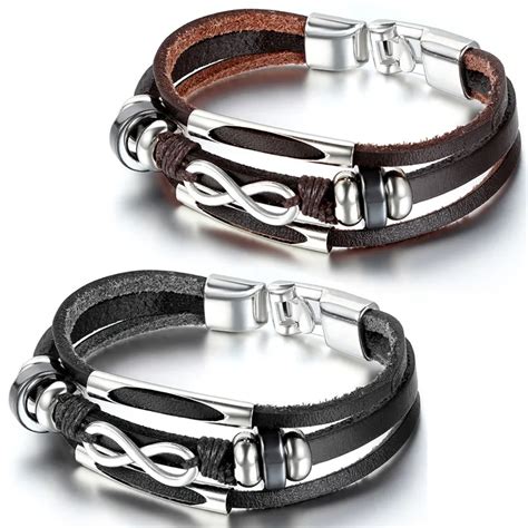 Unisex Three Layers Leather Wrap Bracelet Mens Womens Bracelets Vintage Infinity Cuff Bracelet