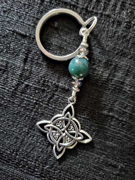 Celtic Keychain Infinity Knot Cross And Aventurine Or Moss Etsy
