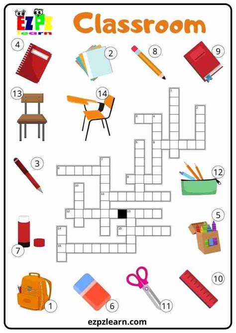 Free English Crosswords Game Topic Classroom Objects Worksheets For