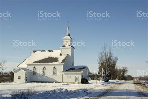 Photograph Traditional White Country Churchwinter Scene Stock Photo