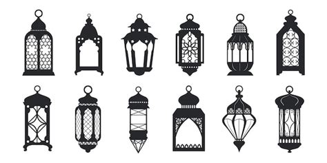 Premium Vector Black Ramadan Lanterns Fanous Line Lantern Arabic