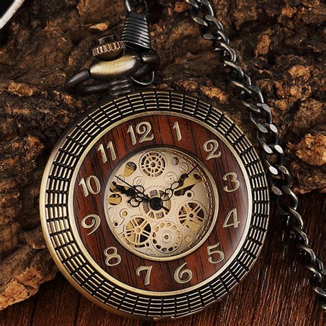 Unique hollow dial with roman numerals, transparent case 100% brand new with e. Unique Wood Circel Gear Dial Bronze Antique Mechanical ...