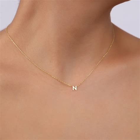Gold Initial Necklace 14k Lower Case Letter Initial Pendant Necklace