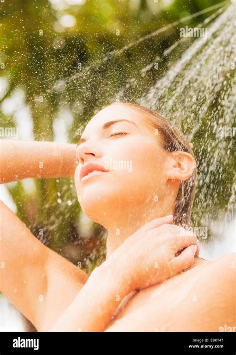 Woman Taking Outdoor Shower Hi Res Stock Photography And Images Alamy