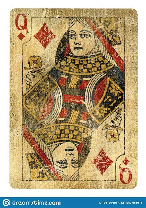 And numerals or pip cards from the deuce (two) to the ten, with each card depicting that. Queen Of Diamonds Vintage Playing Card Isolated On White Stock Image - Image of fashion ...