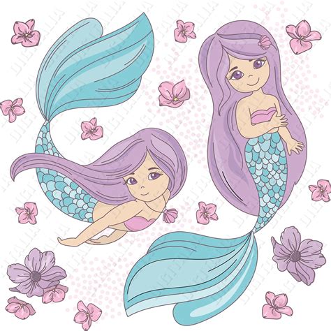 Cute Swimming Mermaid Clipart Mermaid Clip Art Little Mermaid Svg
