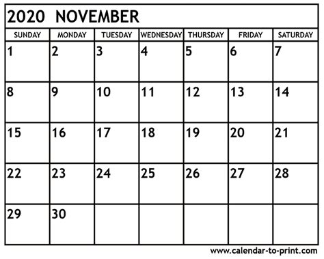 Calendar November 2020 Printable Qualads