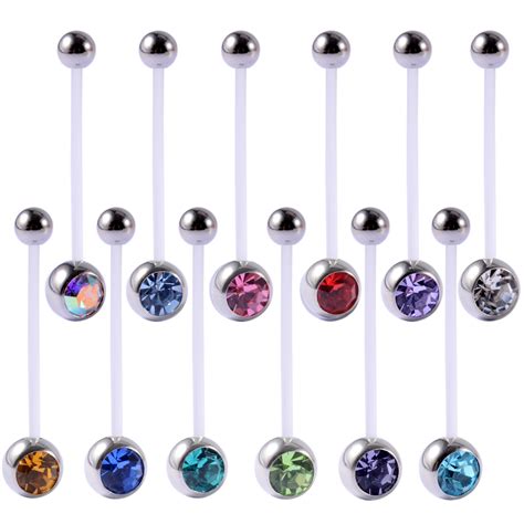 12pieces Bio Plastic Flexible Cz Crystal Belly Button Ring Pregnant