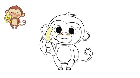 How To Draw A Baby Monkey Banana Easy For Kids Monkey With Banana