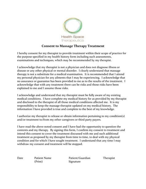 Consent To Massage Therapy Treatment I Hereby Consent For My
