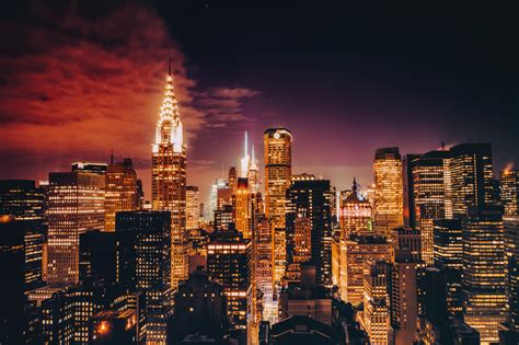 New York City Manhattan Twilight Lights Cityscape Chrysler
