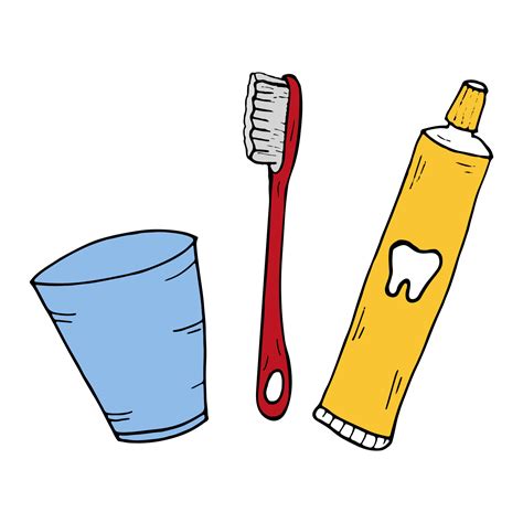 Toothbrushes Toothpaste Rinsing Glass Outline Vector Illustration Doodle Style Hygiene