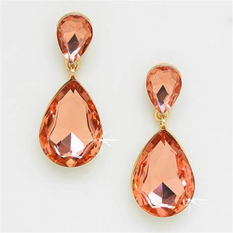 Clearance Pretty And Sparkly Peach Crystal Dangle Earrings Sparkle 1118
