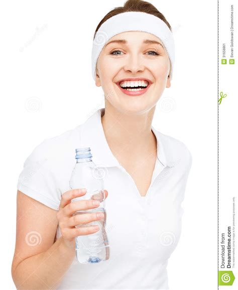 High Key Portrait Of Attractive Young Woman Drinking Water Isolated On