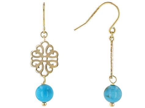 Blue Turquoise 10k Yellow Gold Dangle Earrings PRU003 Gold Earrings