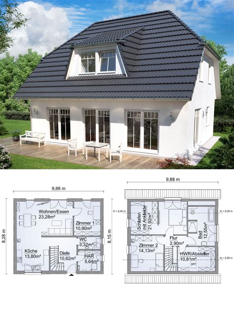 Entdecken sie tolle bungalows mit walmdächern und lernen sie die wichtigsten vorteile kennen. Einfamilienhaus im Landhausstil Grundriss mit ...