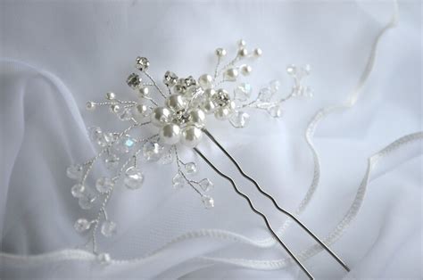 Pearl Silver Bridal Hair Pin Wedding Crystal Floral Hair Pins Etsy