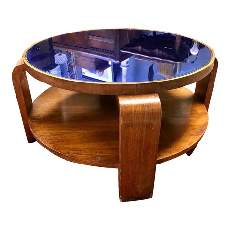 Mid Century Modern Gilbert Rohde Coffee Table With Cobalt Blue Glass Top Chairish