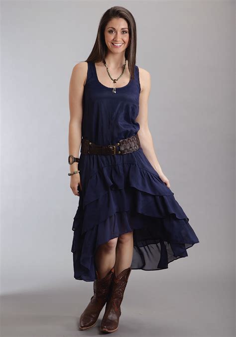 The more dreamy the dress is the more pretty style she needs. Stetson® Navy Crepe Western Tank Dress