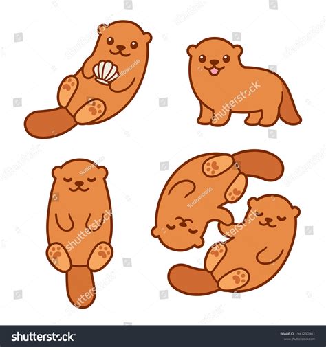 Cute Cartoon Otter Drawing Set Kawaii 库存插图 1941290461 Shutterstock