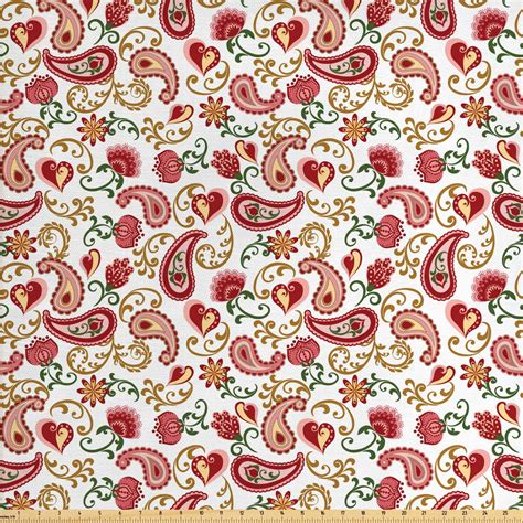 Paisley Fabric By The Yard Style Rose And Swirled Floret Buds Bohemian
