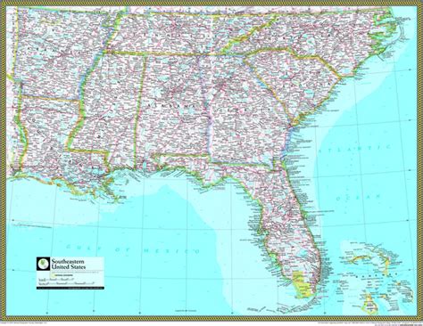 Southeastern United States Atlas Wall Map