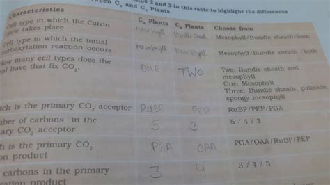 Chapter Photosynthesis In Higher Plants Solution Of Table No