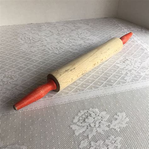 Vintage Wooden Rolling Pin Red Handle Pastry Rolling Pin Etsy