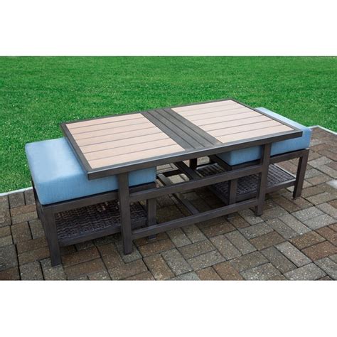 Collapsible ottoman folds away flat for storage in closets or under beds; Agio Portland Agio Coffee Table and Nesting Ottoman Set ...