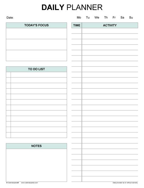 Daily Planner Template Editable Instant Download Fillable PDF Planner