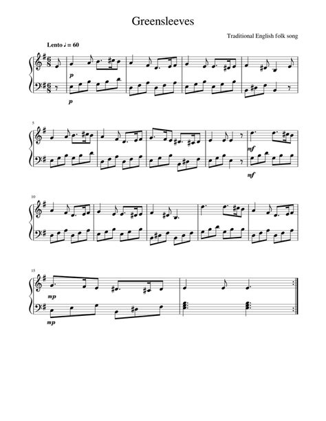 For piano solo complete audio sample: Greensleeves Sheet music for Piano | Download free in PDF ...