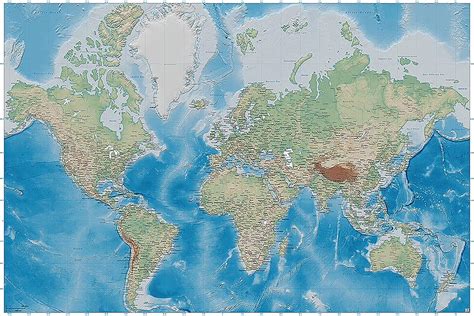 Large World Map Decoration Miller Projection Plastically Relief