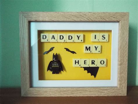 Daddy Is My Hero Custom Batman Lego Mini Figure With Scrabble Tiles In