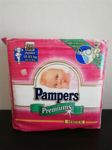 Vtg Pampers Premiums Stretch 26 Girls Diaper Sz Junior Xl