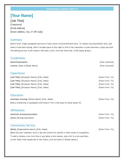 10 Chronological Resume Templates Free Word Templates