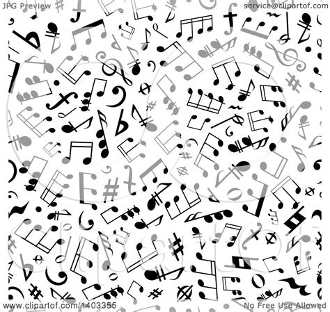 Clipart Of A Seamless Background Pattern Of Black Music Notes Royalty