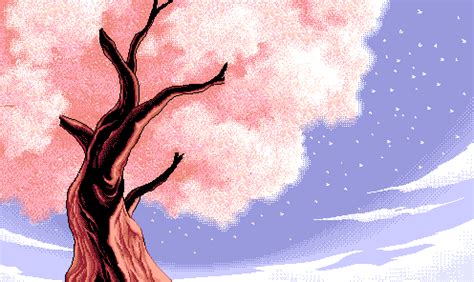 Wallpaper Pixel Art Cherry Trees Cherry Blossom Pink Pixelated