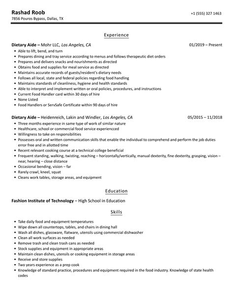 Dietary Aide Resume Samples | Velvet Jobs