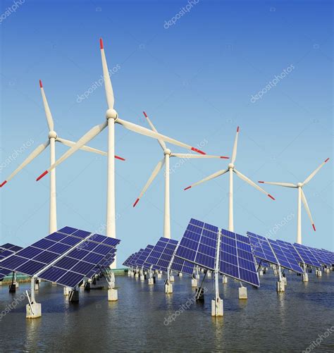 paneles de energía solar y turbina eólica
