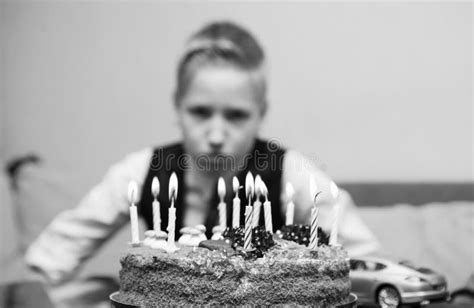 Sad Boy With Cake On His Birthday Stock Image Image Of Fire Indoor